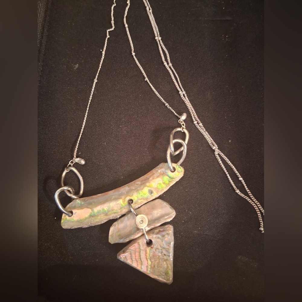 Artisan Silver and Iridescent Analone Shell Hand Crafted Statement Necklace